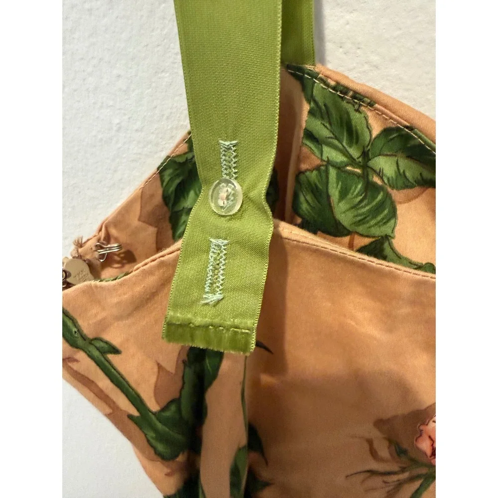 Vintage Betsey Johnson New York Rose Print Velvet Strap Dress Tan Green Size 8 - Picture 4 of 6
